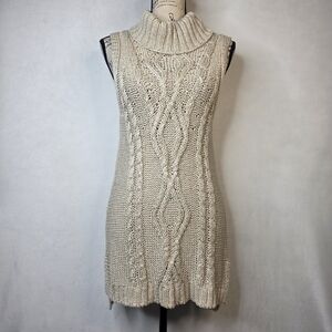 Democracy Y2k Womans Sleeveless Cable‎ Knit Split Turtle Neck Tunic Sweater Sz M